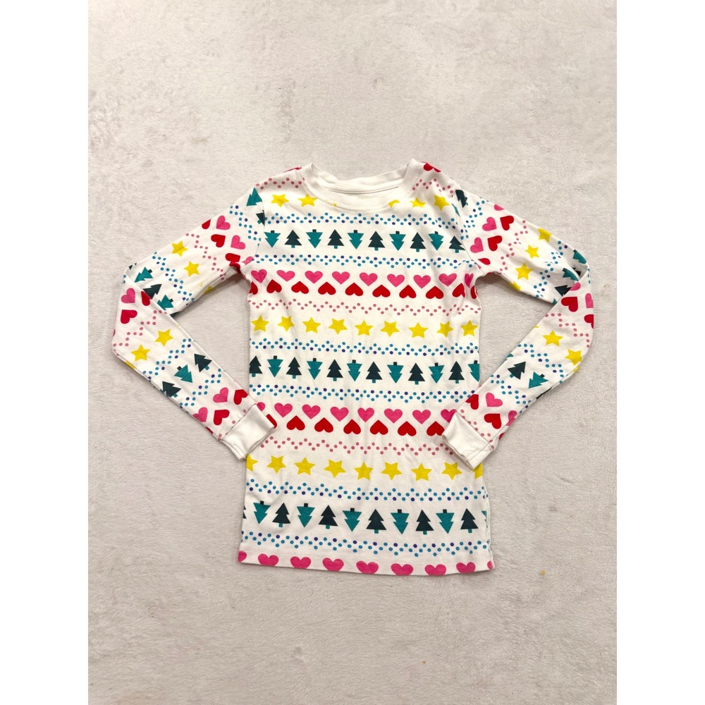 Primary Kids Organic Cotton Pajama Top Size 12 Holiday Hearts Trees Stars White